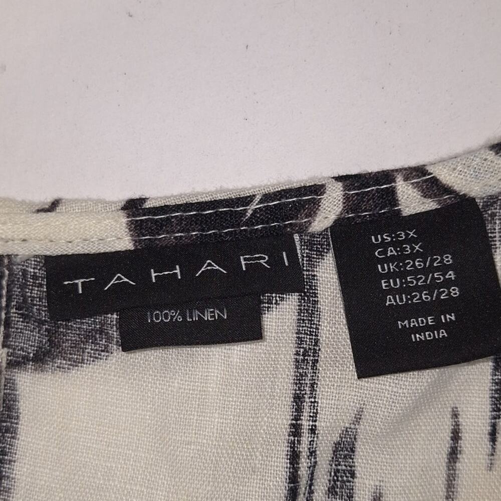 Tahari Linen Dress 3X Khaki Tropical Midi A Line Pockets Sleeveless Resort NWT - Picture 5 of 13